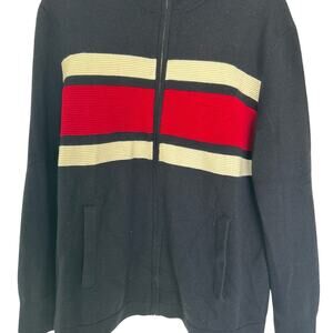 Banana Republic Men's Navy Zip-Up Sweater with Red and White Stripes
